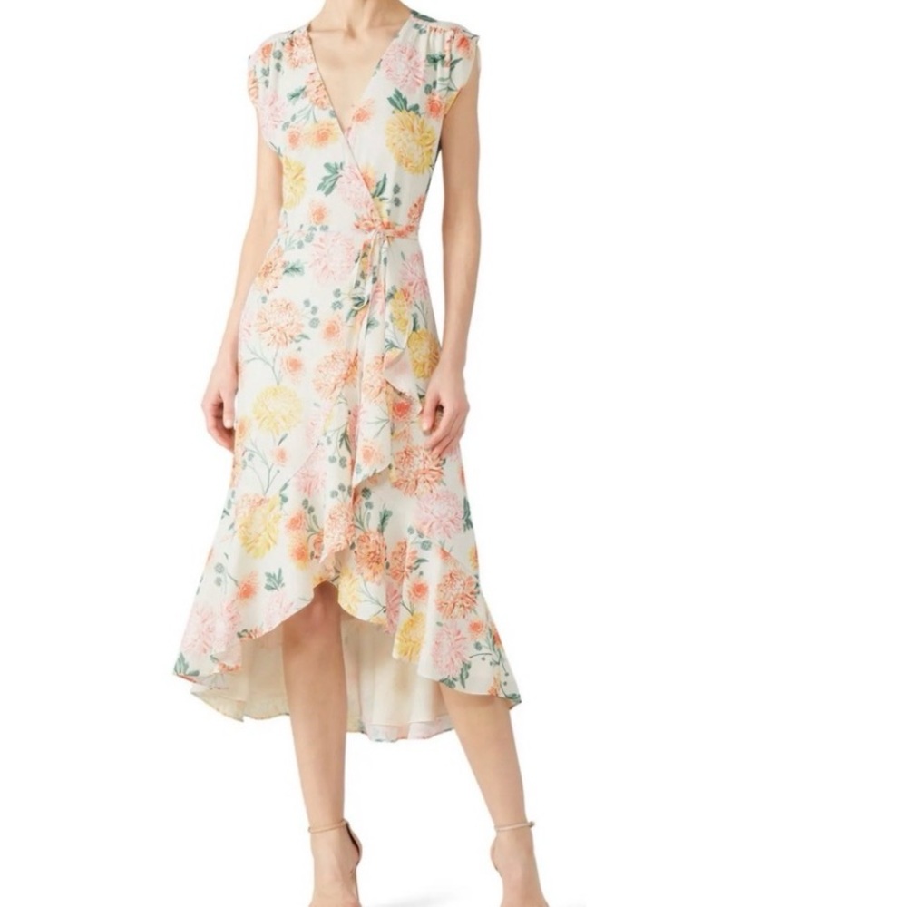 Yumi Kim Santorini Wrap Dress High Low Floral Dress - Pink and Yellow